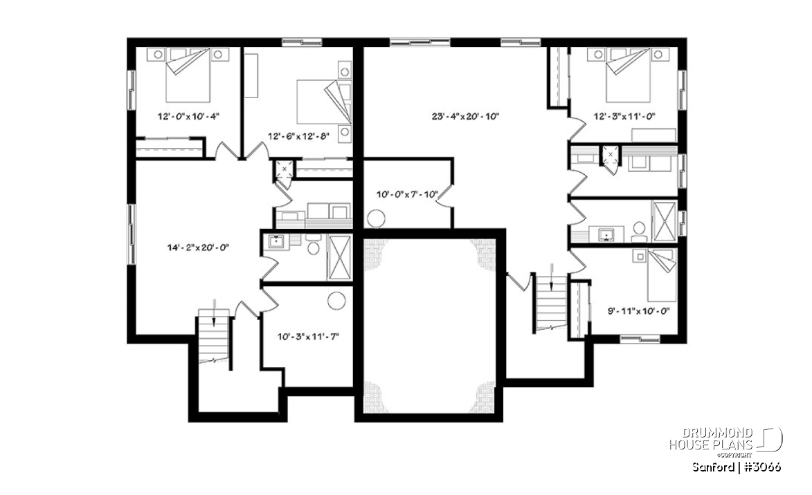 Basement - Modern duplex house plan with 2 to 4 bedrooms per unit, 2 living rooms, 2 bathrooms, laundry room and more! - Sanford
