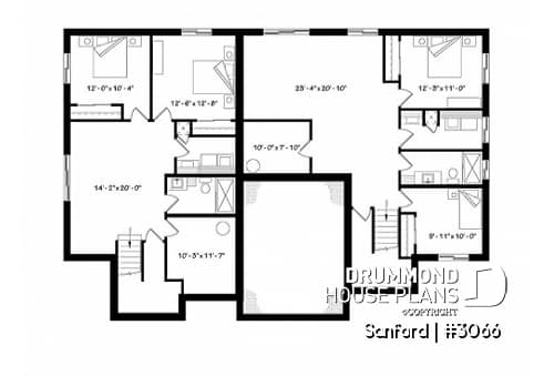 Basement - Modern duplex house plan with 2 to 4 bedrooms per unit, 2 living rooms, 2 bathrooms, laundry room and more! - Sanford