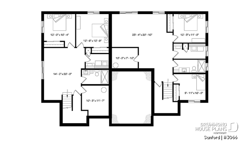 Basement - Modern duplex house plan with 2 to 4 bedrooms per unit, 2 living rooms, 2 bathrooms, laundry room and more! - Sanford