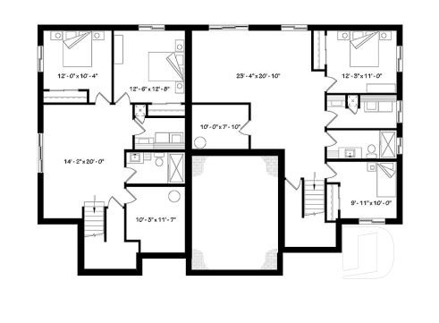 Basement - Modern duplex house plan with 2 to 4 bedrooms per unit, 2 living rooms, 2 bathrooms, laundry room and more! - Sanford