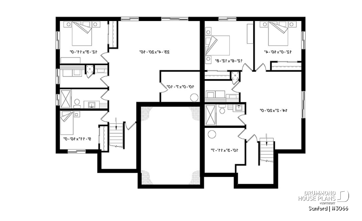 Basement - Modern duplex house plan with 2 to 4 bedrooms per unit, 2 living rooms, 2 bathrooms, laundry room and more! - Sanford