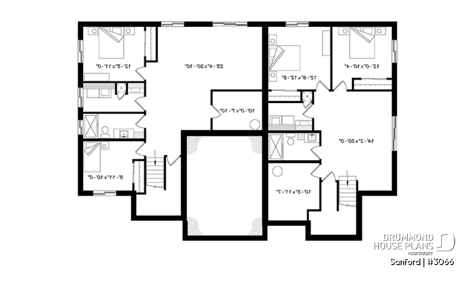 Basement - Modern duplex house plan with 2 to 4 bedrooms per unit, 2 living rooms, 2 bathrooms, laundry room and more! - Sanford