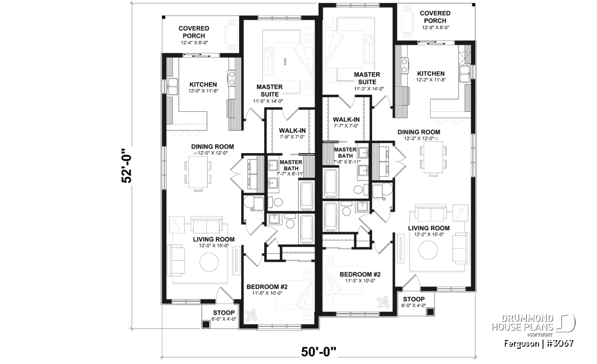 1st level - Duplex plan with large master suite, open floor plan kitchen, dining and living room, guest bedroom with bath - Ferguson