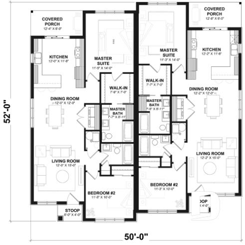 1st level - Duplex plan with large master suite, open floor plan kitchen, dining and living room, guest bedroom with bath - Ferguson