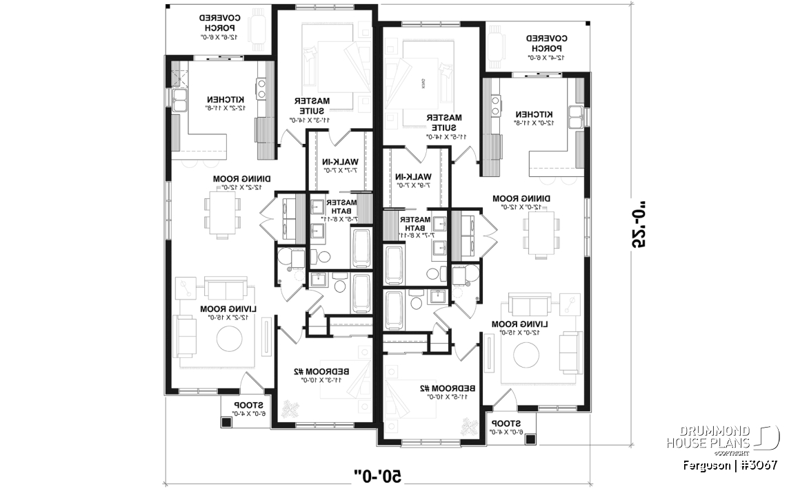 1st level - Duplex plan with large master suite, open floor plan kitchen, dining and living room, guest bedroom with bath - Ferguson