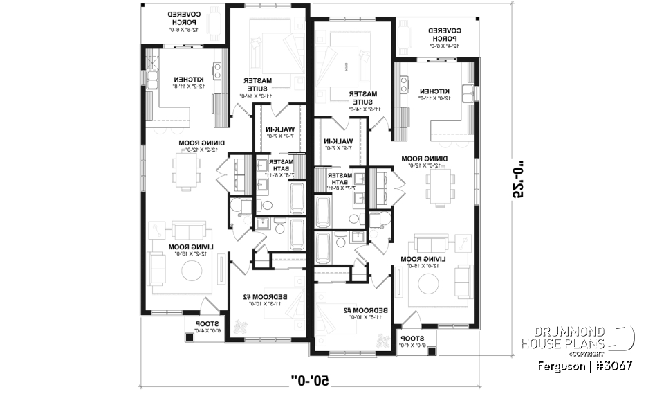 1st level - Duplex plan with large master suite, open floor plan kitchen, dining and living room, guest bedroom with bath - Ferguson