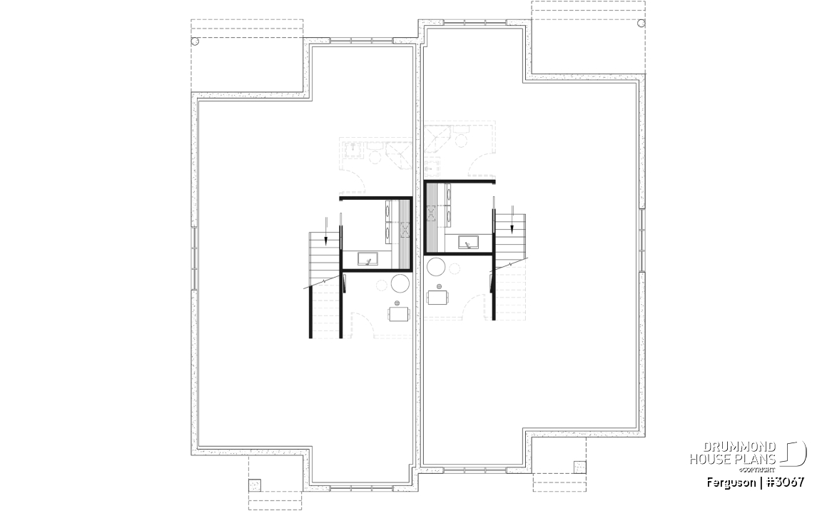 Unfinished basement (Optional $) - Duplex plan with large master suite, open floor plan kitchen, dining and living room, guest bedroom with bath - Ferguson