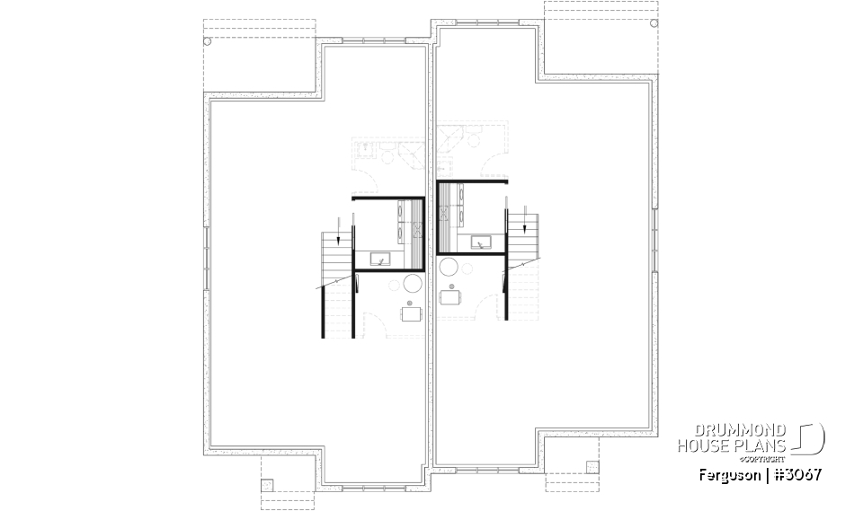 Unfinished basement (Optional $) - Duplex plan with large master suite, open floor plan kitchen, dining and living room, guest bedroom with bath - Ferguson