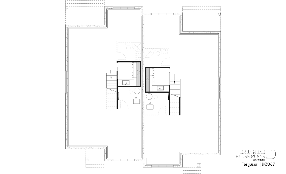 Unfinished basement (Optional $) - Duplex plan with large master suite, open floor plan kitchen, dining and living room, guest bedroom with bath - Ferguson
