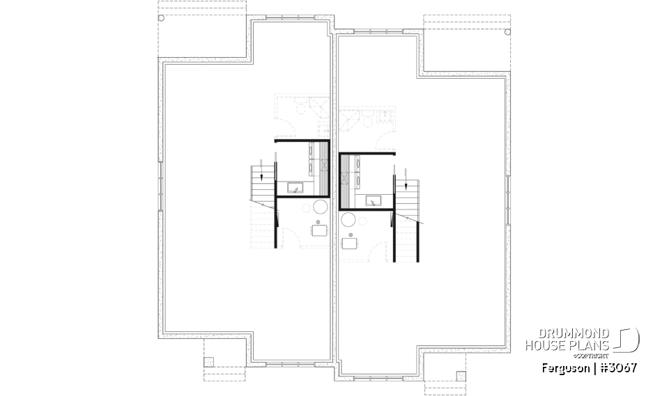 Unfinished basement (Optional $) - Duplex plan with large master suite, open floor plan kitchen, dining and living room, guest bedroom with bath - Ferguson