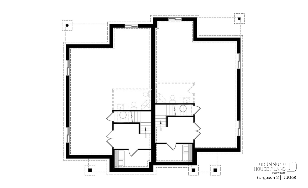 Basement - Modern duplex house plan with 2 bedrooms per unit, large family bathroom, unfinished basement, kitchen island - Ferguson 2