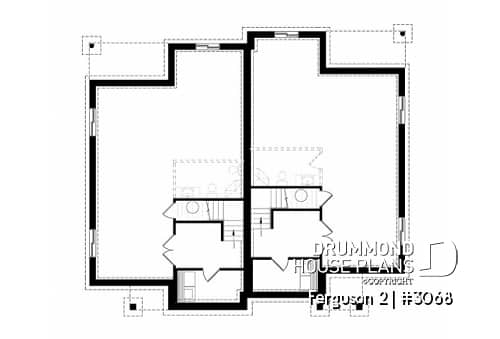 Basement - Modern duplex house plan with 2 bedrooms per unit, large family bathroom, unfinished basement, kitchen island - Ferguson 2