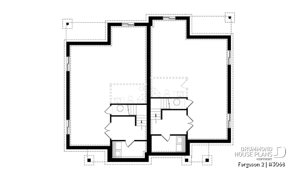 Basement - Modern duplex house plan with 2 bedrooms per unit, large family bathroom, unfinished basement, kitchen island - Ferguson 2