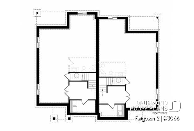 Basement - Modern duplex house plan with 2 bedrooms per unit, large family bathroom, unfinished basement, kitchen island - Ferguson 2