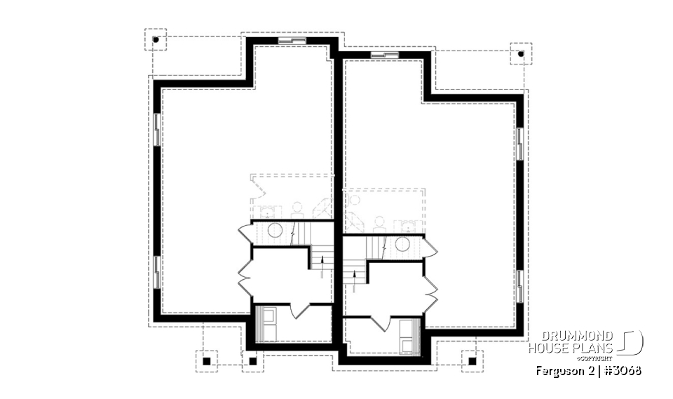 Basement - Modern duplex house plan with 2 bedrooms per unit, large family bathroom, unfinished basement, kitchen island - Ferguson 2