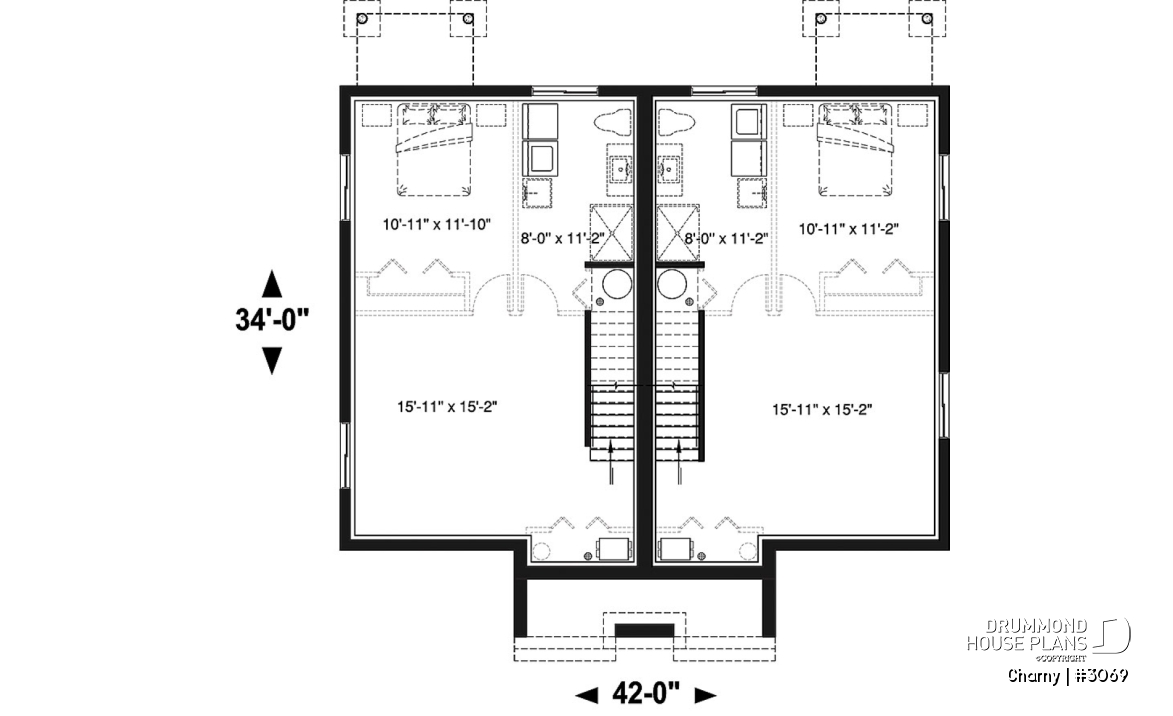 Basement - Modern duplex home plan, 3 to 4 bedrooms &amp; 1.5 bathrooms per unit, kitchen w/island, open floor plan concept - Charny