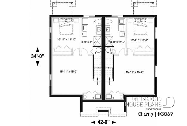 Basement - Modern duplex home plan, 3 to 4 bedrooms & 1.5 bathrooms per unit, kitchen w/island, open floor plan concept - Charny