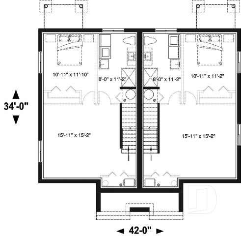 Basement - Modern duplex home plan, 3 to 4 bedrooms & 1.5 bathrooms per unit, kitchen w/island, open floor plan concept - Charny