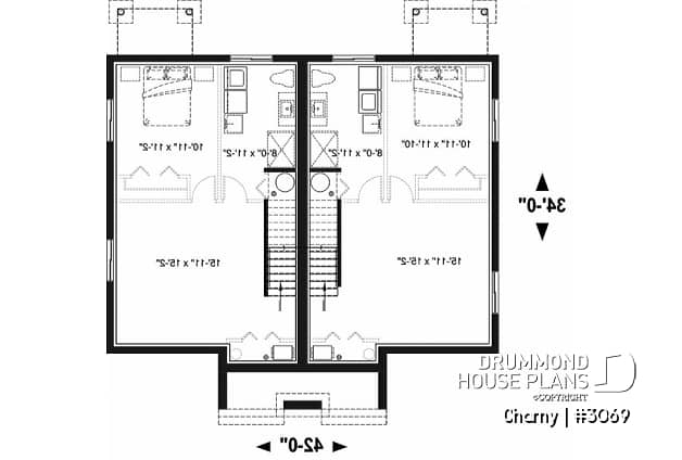 Basement - Modern duplex home plan, 3 to 4 bedrooms & 1.5 bathrooms per unit, kitchen w/island, open floor plan concept - Charny