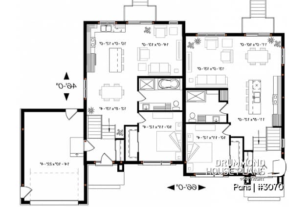 1st level - Modern duplex plan, 1 to 3 beds, 2 bathrooms per unit, open kitchen, dining and living concept, family room - Paris