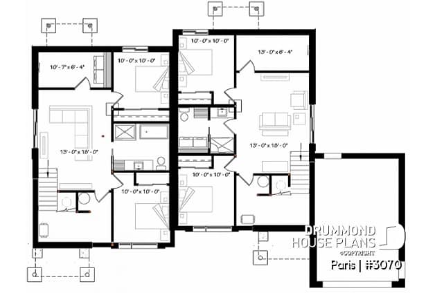 Basement - Modern duplex plan, 1 to 3 beds, 2 bathrooms per unit, open kitchen, dining and living concept, family room - Paris