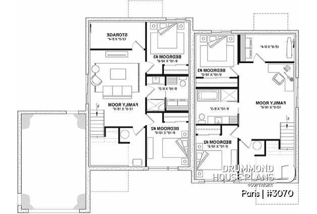 Finished basement (Optional $) - Modern duplex plan, 1 to 3 beds, 2 bathrooms per unit, optional finished basement ($), garage on left side - Paris