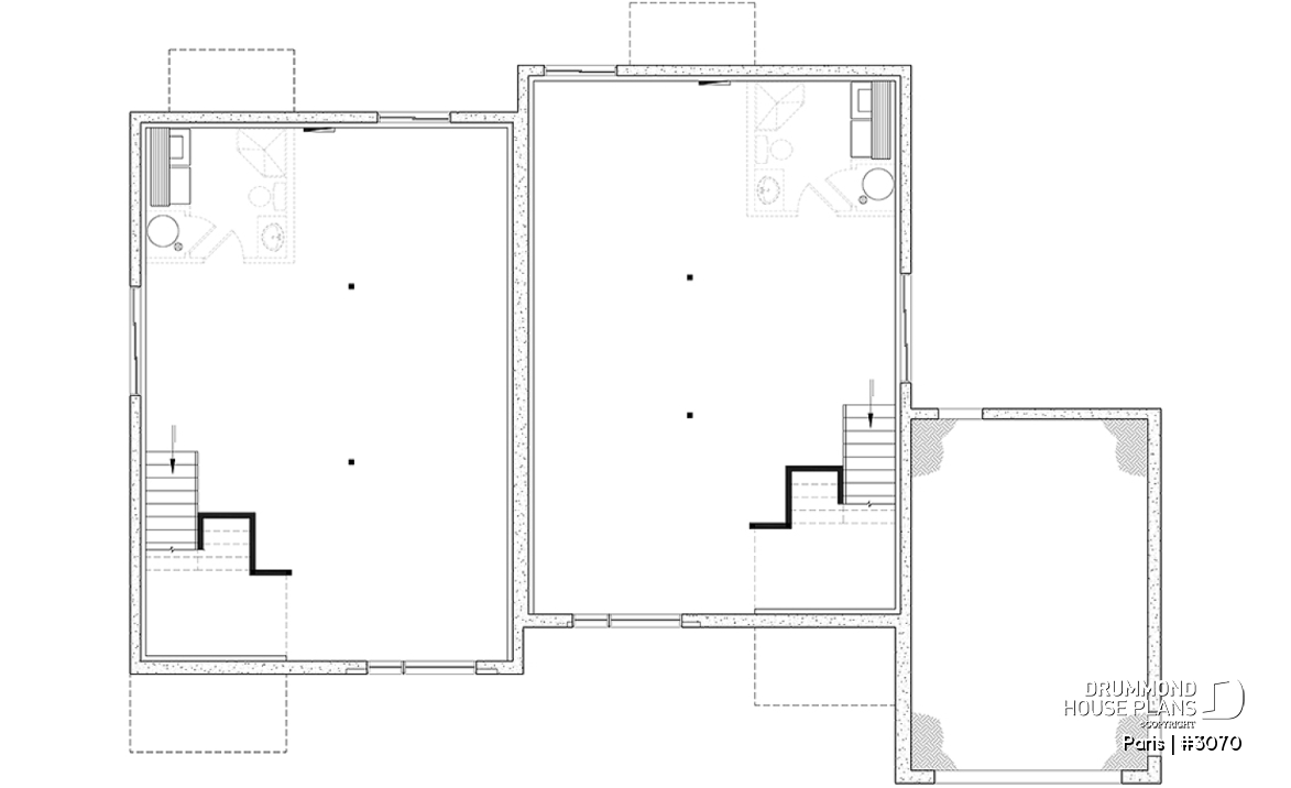 Unfinished basement - Modern duplex plan, 1 to 3 beds, 2 bathrooms per unit, optional finished basement ($), garage on left side - Paris