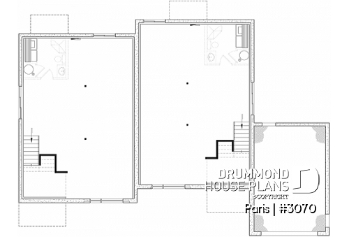 Unfinished basement - Modern duplex plan, 1 to 3 beds, 2 bathrooms per unit, optional finished basement ($), garage on left side - Paris