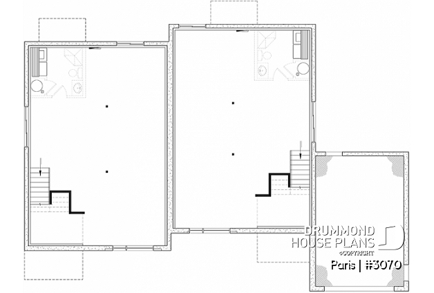 Unfinished basement - Modern duplex plan, 1 to 3 beds, 2 bathrooms per unit, optional finished basement ($), garage on left side - Paris