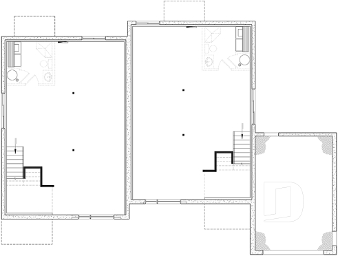 Unfinished basement - Modern duplex plan, 1 to 3 beds, 2 bathrooms per unit, optional finished basement ($), garage on left side - Paris