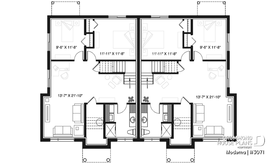 Basement - Modern duplex house plan with 2-4 bedrooms, 1-2 bathrooms and 1-2 family rooms per unit - Moderna