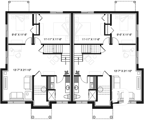 Basement - Modern duplex house plan with 2-4 bedrooms, 1-2 bathrooms and 1-2 family rooms per unit - Moderna