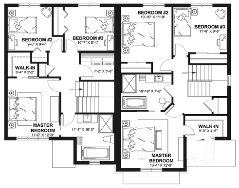 2nd level - Duplex house plans, 3 bedrooms, 1.5 baths, farmhouse style, open floor plan concept - Dawson