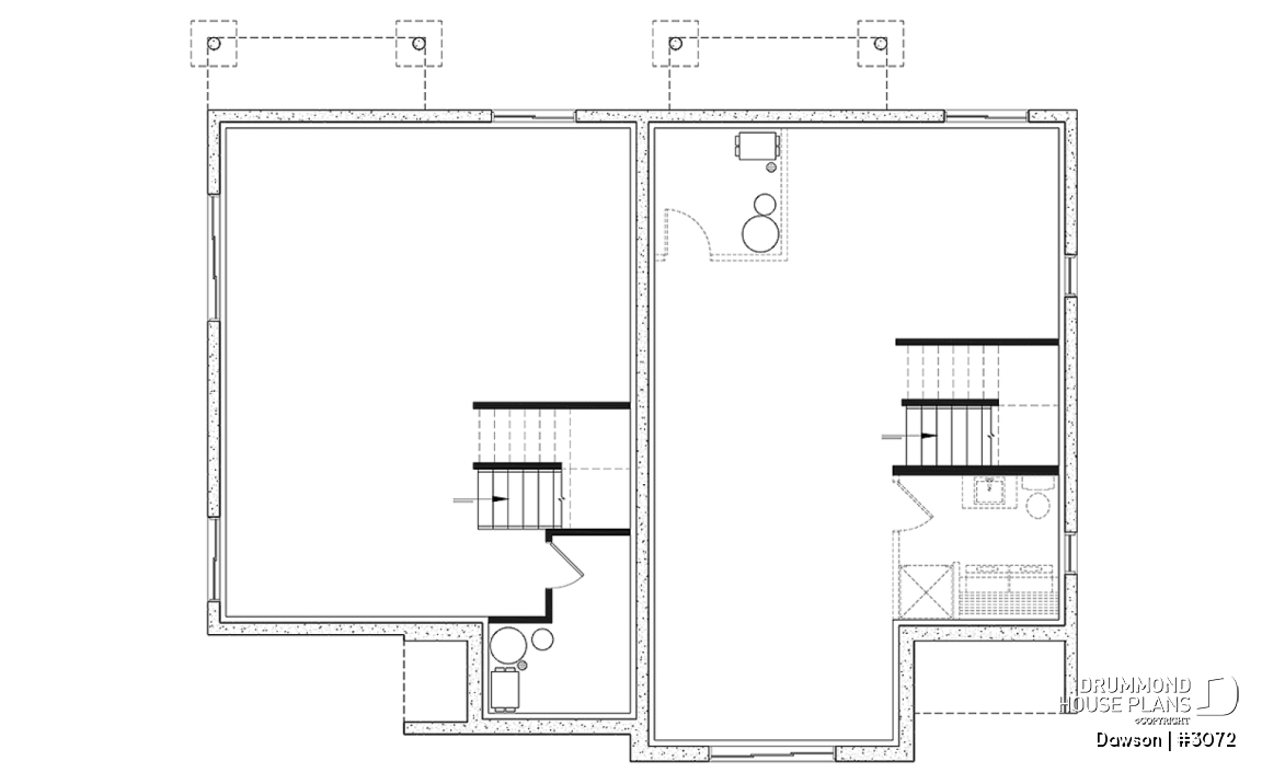 Basement - Duplex house plans, 3 bedrooms, 1.5 baths, farmhouse style, open floor plan concept - Dawson