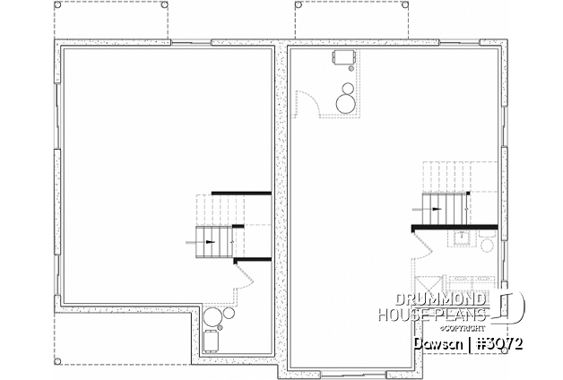 Basement - Duplex house plans, 3 bedrooms, 1.5 baths, farmhouse style, open floor plan concept - Dawson