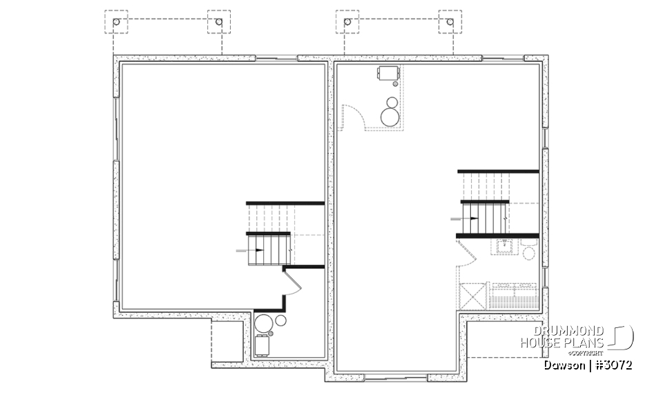 Basement - Duplex house plans, 3 bedrooms, 1.5 baths, farmhouse style, open floor plan concept - Dawson