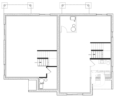 Basement - Duplex house plans, 3 bedrooms, 1.5 baths, farmhouse style, open floor plan concept - Dawson