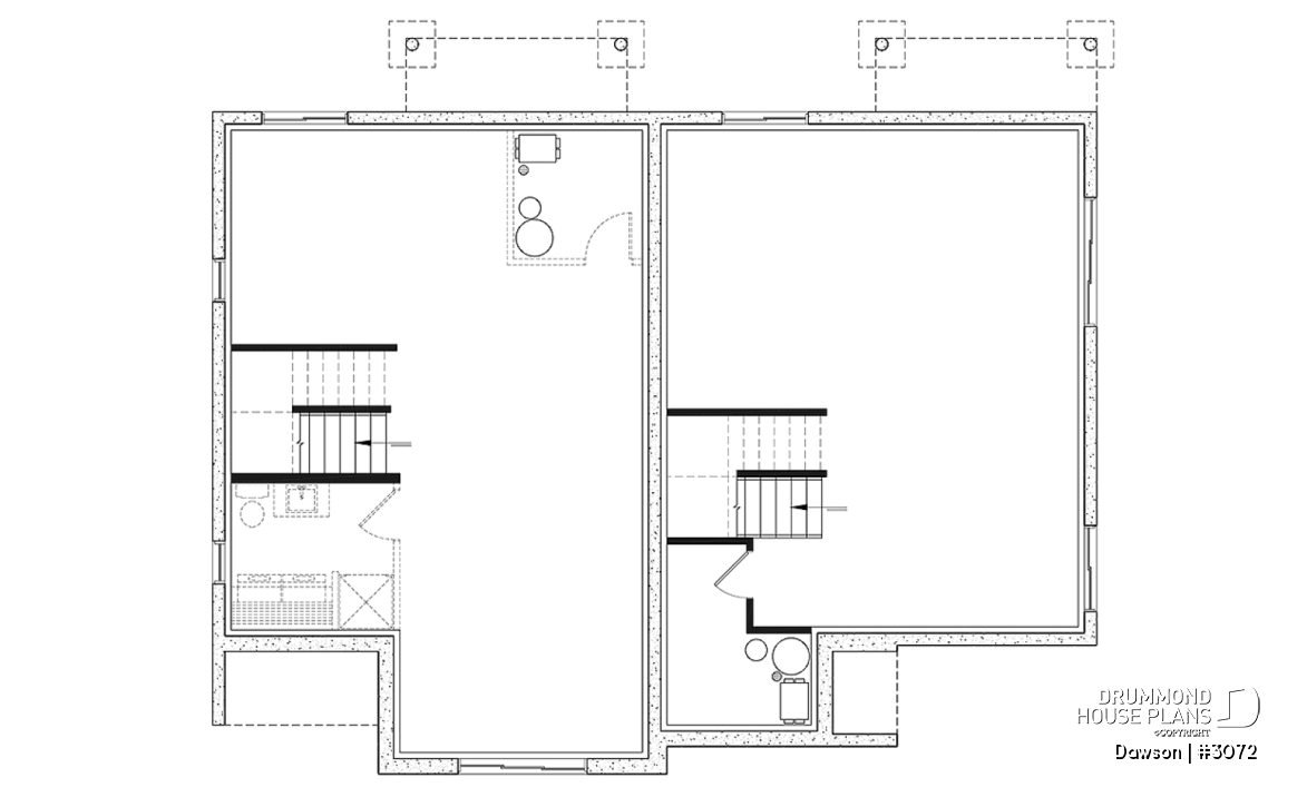 Basement - Duplex house plans, 3 bedrooms, 1.5 baths, farmhouse style, open floor plan concept - Dawson