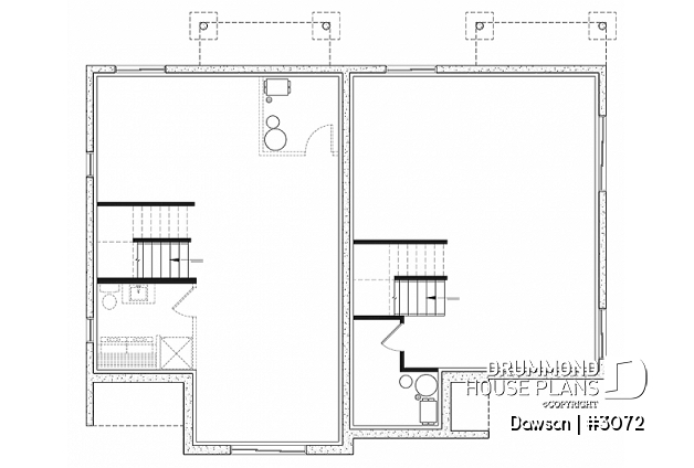 Basement - Duplex house plans, 3 bedrooms, 1.5 baths, farmhouse style, open floor plan concept - Dawson