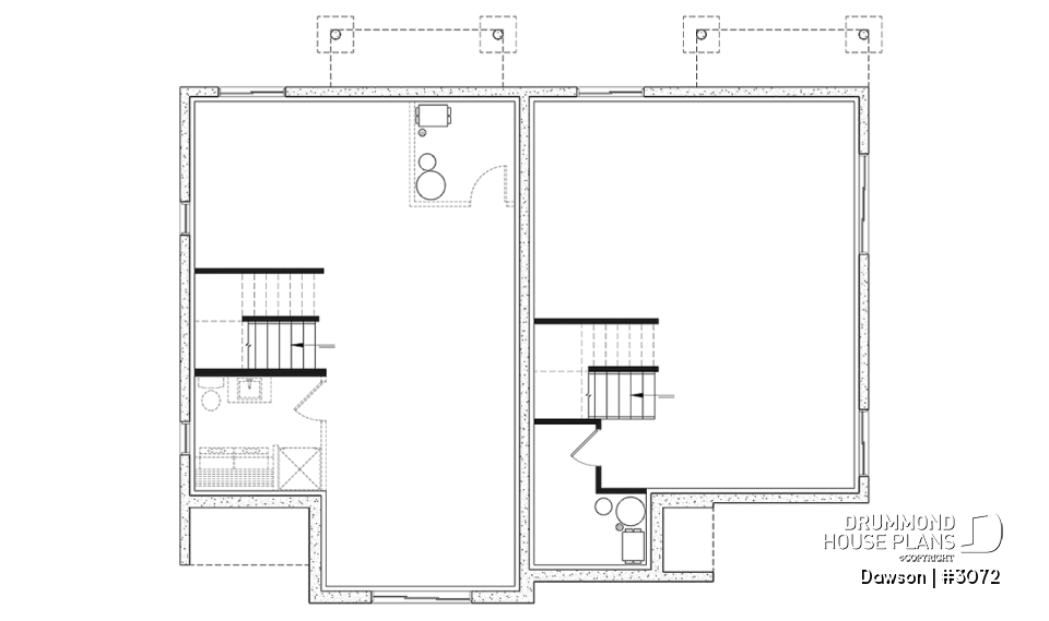 Basement - Duplex house plans, 3 bedrooms, 1.5 baths, farmhouse style, open floor plan concept - Dawson