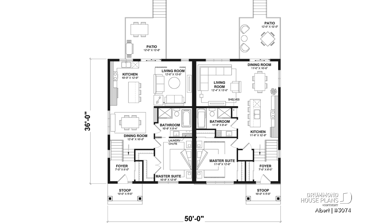 1st level - Semi-detached house plan offering two different ground floor layouts and a total of 3 bedrooms - Albert
