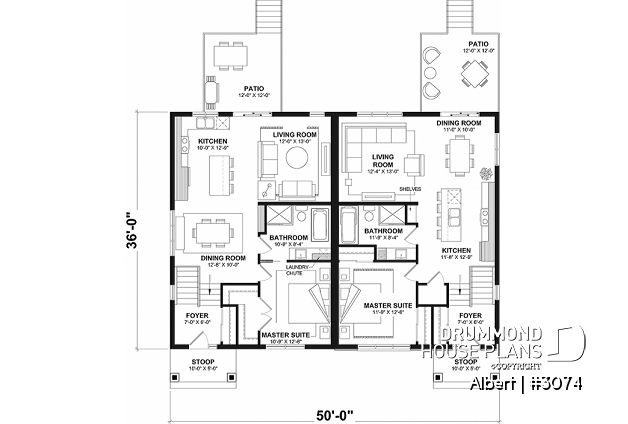 1st level - Semi-detached house plan offering two different ground floor layouts and a total of 3 bedrooms - Albert