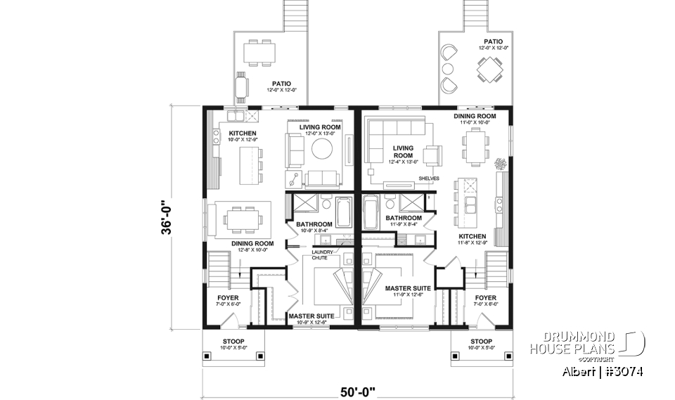 1st level - Semi-detached house plan offering two different ground floor layouts and a total of 3 bedrooms - Albert