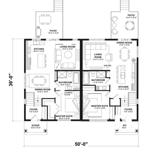 1st level - Semi-detached house plan offering two different ground floor layouts and a total of 3 bedrooms - Albert