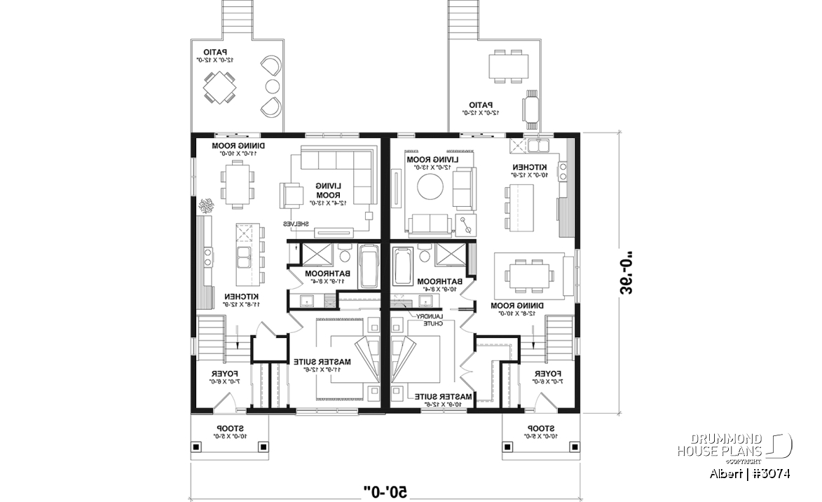 1st level - Semi-detached house plan offering two different ground floor layouts and a total of 3 bedrooms - Albert