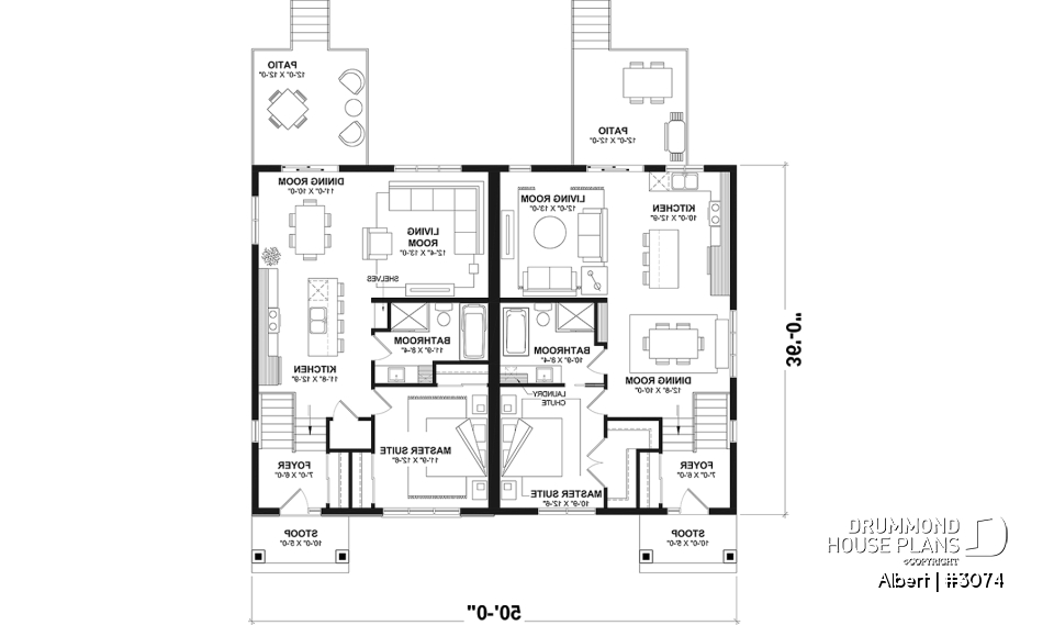 1st level - Semi-detached house plan offering two different ground floor layouts and a total of 3 bedrooms - Albert