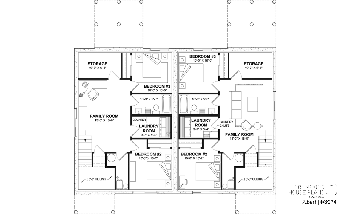 Basement - Semi-detached house plan offering two different ground floor layouts and a total of 3 bedrooms - Albert