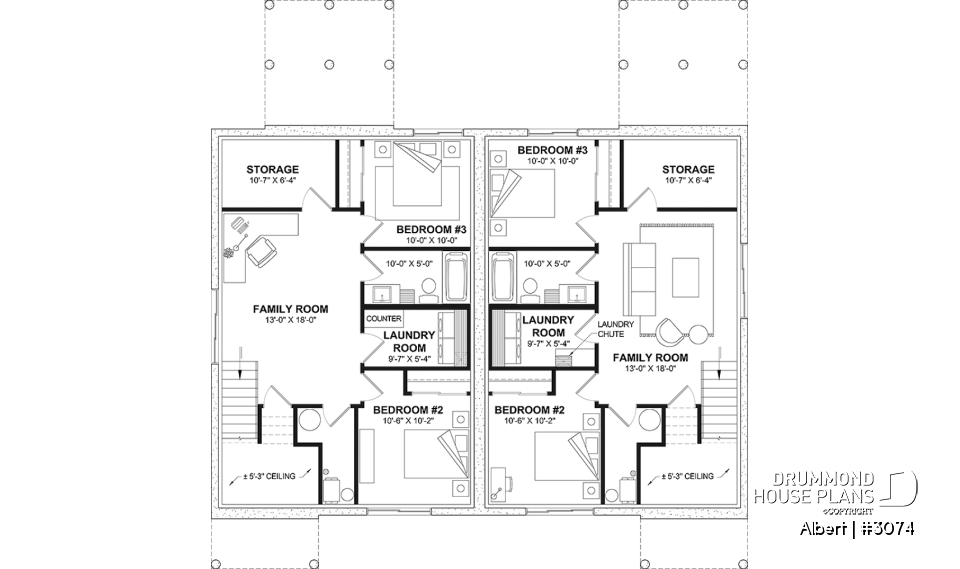 Basement - Semi-detached house plan offering two different ground floor layouts and a total of 3 bedrooms - Albert