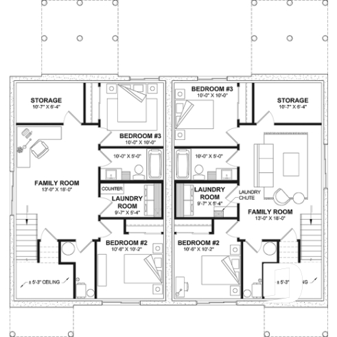 Basement - Semi-detached house plan offering two different ground floor layouts and a total of 3 bedrooms - Albert