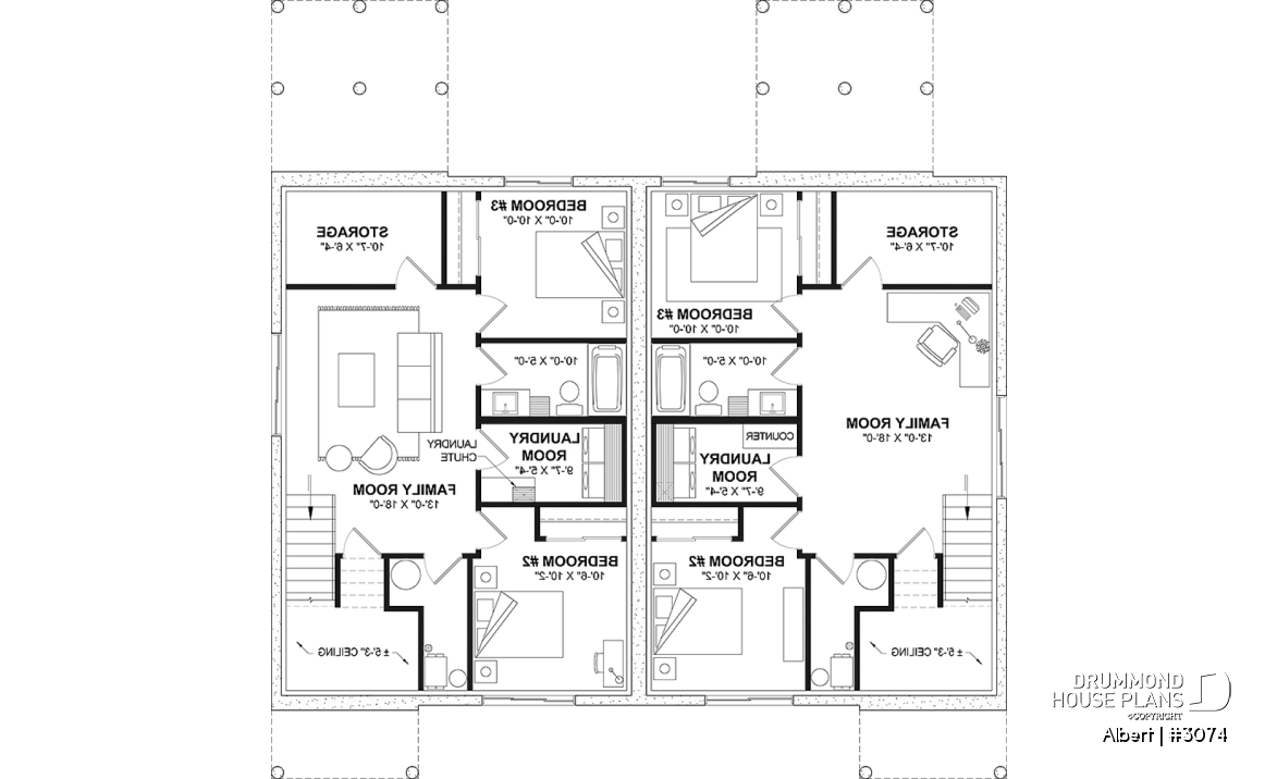 Basement - Semi-detached house plan offering two different ground floor layouts and a total of 3 bedrooms - Albert